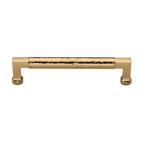 This is an image of a Heritage Brass - Cabinet Pull Bauhaus Hammered Design 160mm CTC Polished Brass Finish, ham0312-160-pb that is available to order from T.H Wiggans Ironmongery in Kendal.