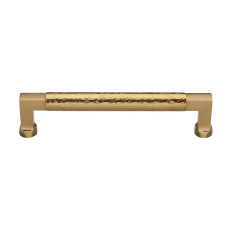 This is an image of a Heritage Brass - Cabinet Pull Bauhaus Hammered Design 160mm CTC Satin Brass Finish, ham0312-160-sb that is available to order from T.H Wiggans Ironmongery in Kendal.