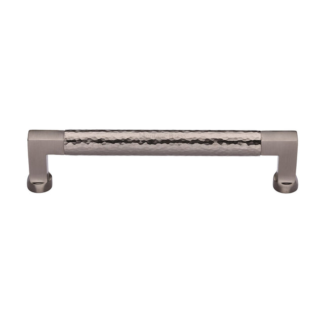 This is an image of a Heritage Brass - Cabinet Pull Bauhaus Hammered Design 160mm CTC Satin Nickel Finish, ham0312-160-sn that is available to order from T.H Wiggans Ironmongery in Kendal.