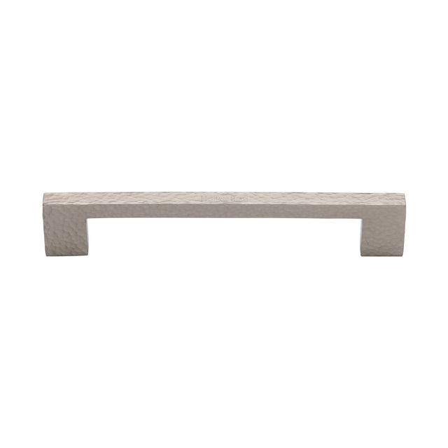 This is an image of a Heritage Brass - Cabinet Pull Metro Hammered Design 160mm CTC Satin Nickel Finish, ham0337-160-sn that is available to order from T.H Wiggans Ironmongery in Kendal.