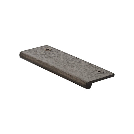 This is an image of a Heritage Brass - Hammered EP Edge Pull Cabinet Handle 100mm Matt Bronze finish, ham100-38-mb that is available to order from T.H Wiggans Ironmongery in Kendal.