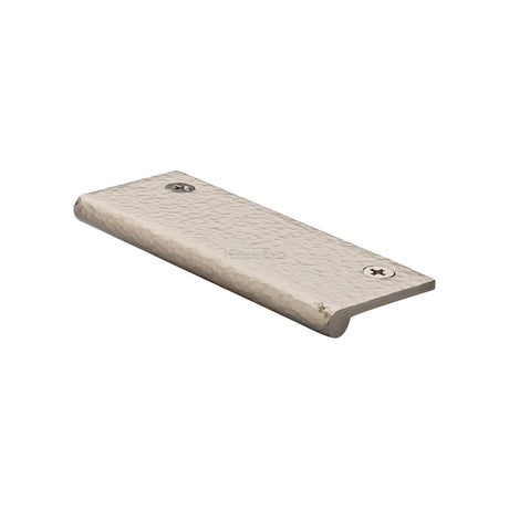 This is an image of a Heritage Brass - Hammered EP Edge Pull Cabinet Handle 100mm Satin Nickel finish, ham100-38-sn that is available to order from T.H Wiggans Ironmongery in Kendal.