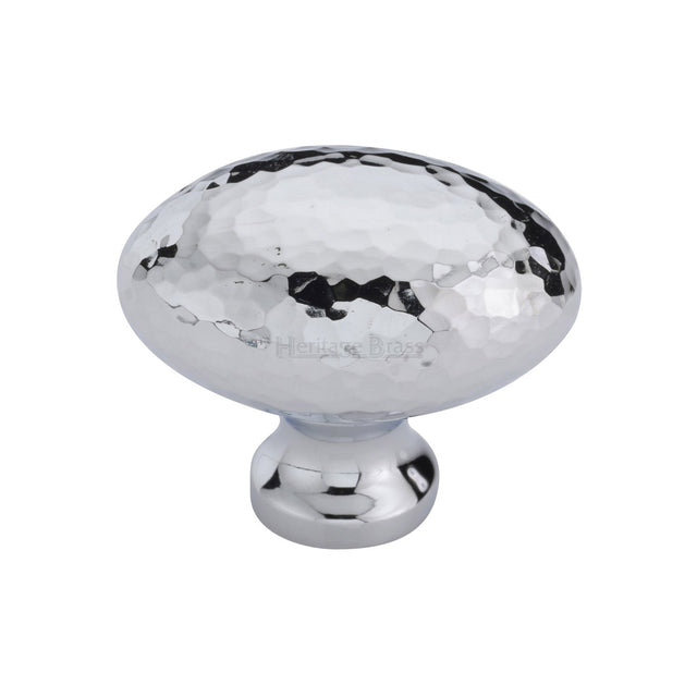 This is an image of a Heritage Brass - Cabinet Knob Victorian Oval Hammered Design 38mm Polished Chrome finish, ham114-38-pc that is available to order from T.H Wiggans Ironmongery in Kendal.