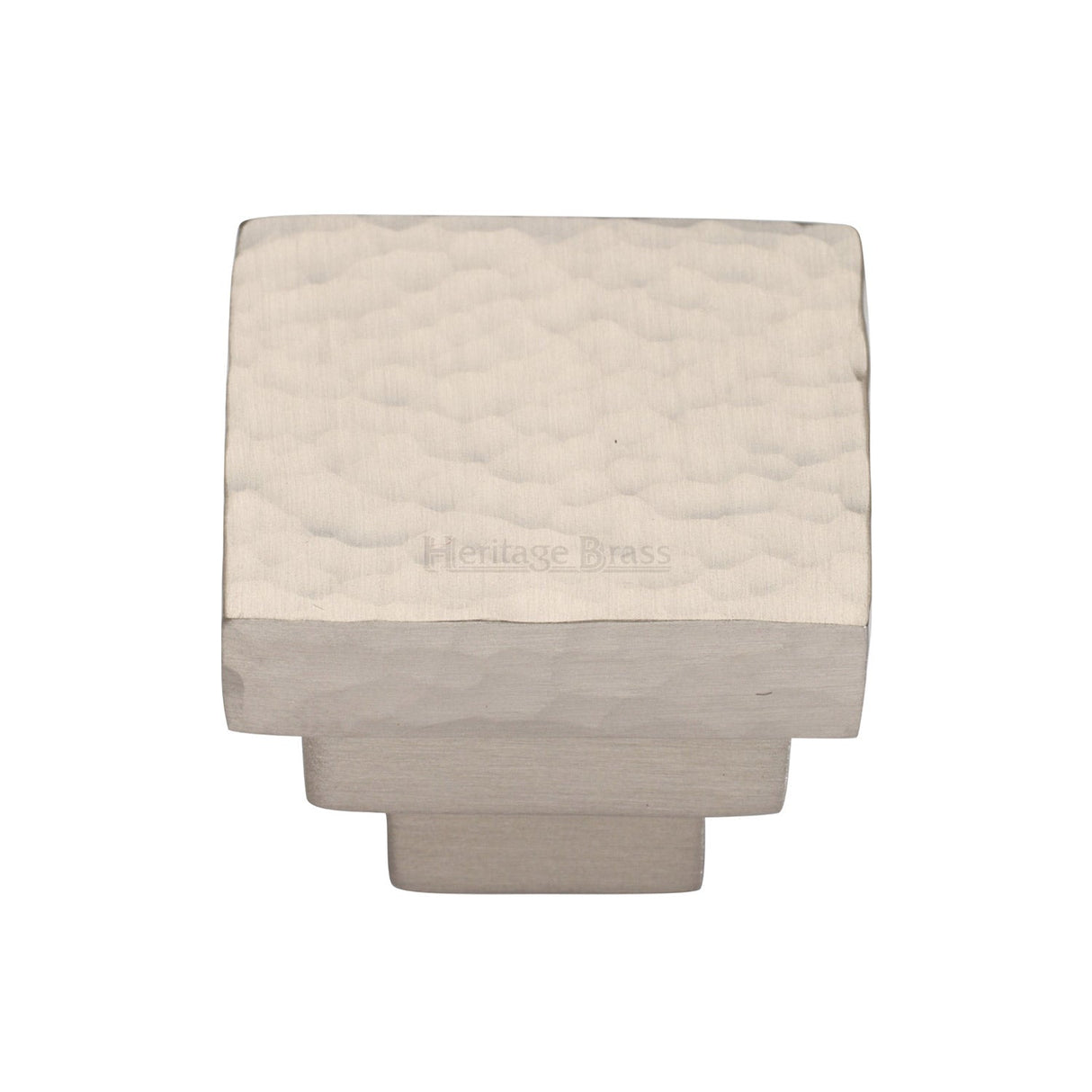 This is an image of a Heritage Brass - Cabinet Knob Square Stepped Hammered Design 32mm Satin Nickel finish, ham3672-32-sn that is available to order from T.H Wiggans Ironmongery in Kendal.