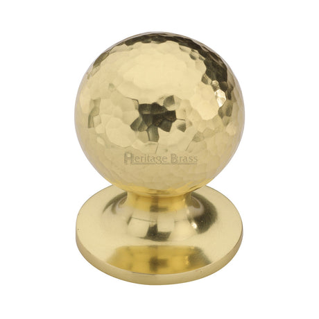 This is an image of a Heritage Brass - Cabinet Knob Ball Hammered Design 32mm Polished Brass finish, ham8321-32-pb that is available to order from T.H Wiggans Ironmongery in Kendal.