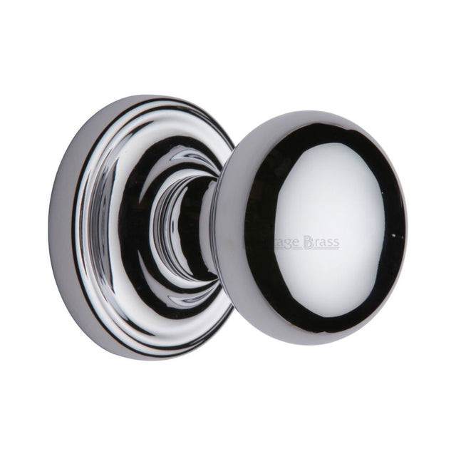 This is an image of a Heritage Brass - Mortice Knob on Rose Hampstead Design Polished Chrome Finish, ham8361-pc that is available to order from T.H Wiggans Ironmongery in Kendal.