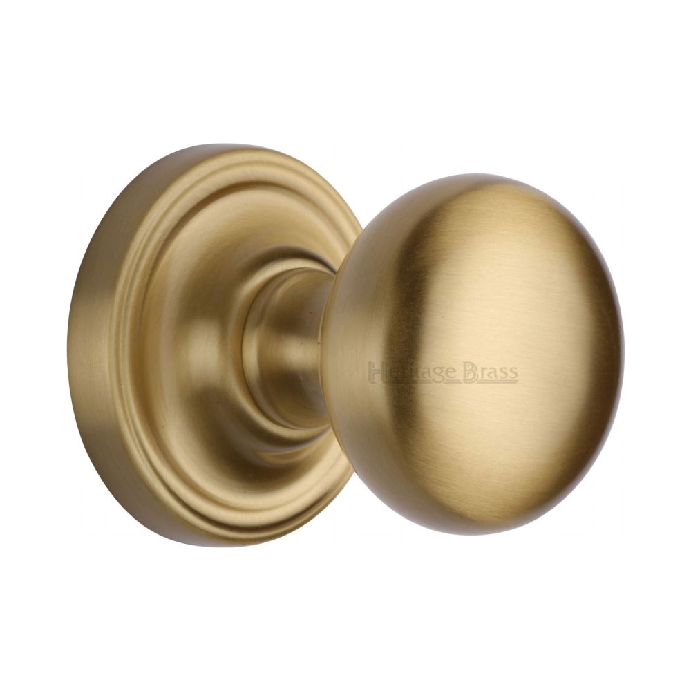 This is an image of a Heritage Brass - Mortice Knob on Rose Hampstead Design Satin Brass Finish, ham8361-sb that is available to order from T.H Wiggans Ironmongery in Kendal.