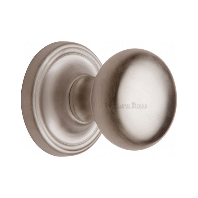 This is an image of a Heritage Brass - Mortice Knob on Rose Hampstead Design Satin Nickel Finish, ham8361-sn that is available to order from T.H Wiggans Ironmongery in Kendal.