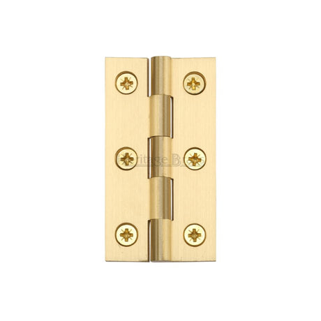 This is an image of a Heritage Brass - Hinge Brass 2 1/2" x 1 3/8" Satin Brass Finish, hg99-120-sb that is available to order from T.H Wiggans Ironmongery in Kendal.