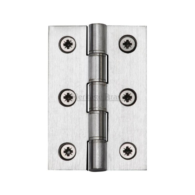 This is an image of a Heritage Brass - Hinge Brass with Phosphor Washers 3" x 2" Satin Chrome Finish, hg99-345-sc that is available to order from T.H Wiggans Ironmongery in Kendal.