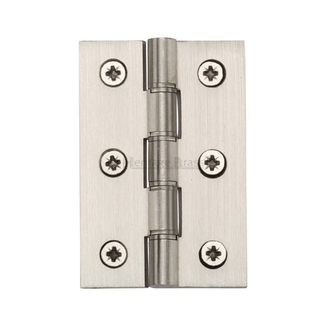 This is an image of a Heritage Brass - Hinge Brass with Phosphor Washers 3" x 2" Satin Nickel Finish, hg99-345-sn that is available to order from T.H Wiggans Ironmongery in Kendal.