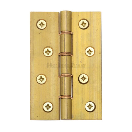This is an image of a Heritage Brass - Hinge Brass with Phosphor Washers 4" x 2 5/8" Natural Brass Fin, hg99-350-nb that is available to order from T.H Wiggans Ironmongery in Kendal.