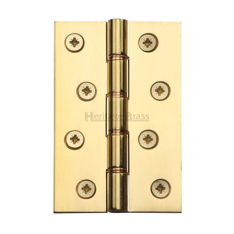 This is an image of a Heritage Brass - Hinge Brass with Phosphor Washers 4" x 2 5/8" Polished Brass Finish, hg99-350-pb that is available to order from T.H Wiggans Ironmongery in Kendal.