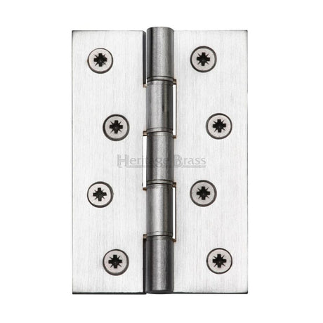 This is an image of a Heritage Brass - Hinge Brass with Phosphor Washers 4" x 2 5/8" Satin Chrome Finis, hg99-350-sc that is available to order from T.H Wiggans Ironmongery in Kendal.