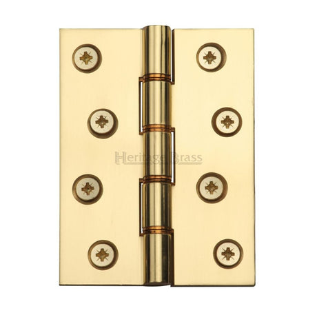 This is an image of a Heritage Brass - Hinge Brass with Phosphor Washers 4" x 3" Polished Brass Finish, hg99-355-pb that is available to order from T.H Wiggans Ironmongery in Kendal.