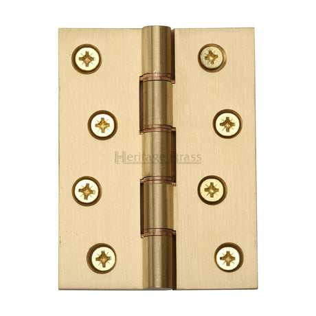 This is an image of a Heritage Brass - Hinge Brass with Phosphor Washers 4" x 3" Satin Brass Finish, hg99-355-sb that is available to order from T.H Wiggans Ironmongery in Kendal.