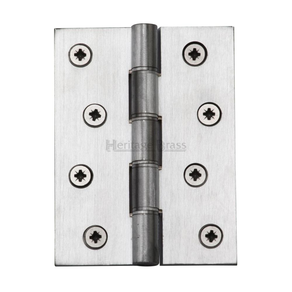 This is an image of a Heritage Brass - Hinge Brass with Phosphor Washers 4" x 3" Satin Chrome Finish, hg99-355-sc that is available to order from T.H Wiggans Ironmongery in Kendal.