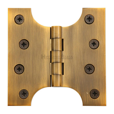 This is an image of a Heritage Brass - Parliament Hinge Brass 4" x 2" x 4" Antique Brass Finish, hg99-385-at that is available to order from T.H Wiggans Ironmongery in Kendal.