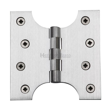 This is an image of a Heritage Brass - Parliament Hinge Brass 4" x 2" x 4" Satin Chrome Finish, hg99-385-sc that is available to order from T.H Wiggans Ironmongery in Kendal.