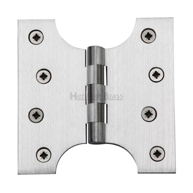 This is an image of a Heritage Brass - Parliament Hinge Brass 4" x 2" x 4" Satin Chrome Finish, hg99-385-sc that is available to order from T.H Wiggans Ironmongery in Kendal.