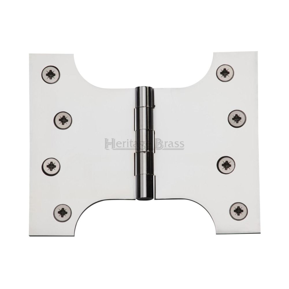 This is an image of a Heritage Brass - Parliament Hinge Brass 4" x 3" x 5" Polished Chrome Finish, hg99-390-pc that is available to order from T.H Wiggans Ironmongery in Kendal.