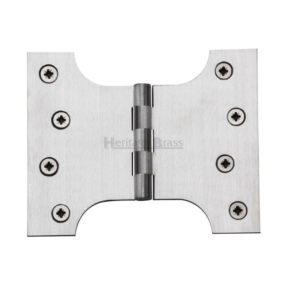 This is an image of a Heritage Brass - Parliament Hinge Brass 4" x 3" x 5" Satin Chrome Finish, hg99-390-sc that is available to order from T.H Wiggans Ironmongery in Kendal.