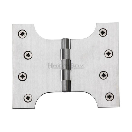 This is an image of a Heritage Brass - Parliament Hinge Brass 4" x 3" x 5" Satin Chrome Finish, hg99-390-sc that is available to order from T.H Wiggans Ironmongery in Kendal.