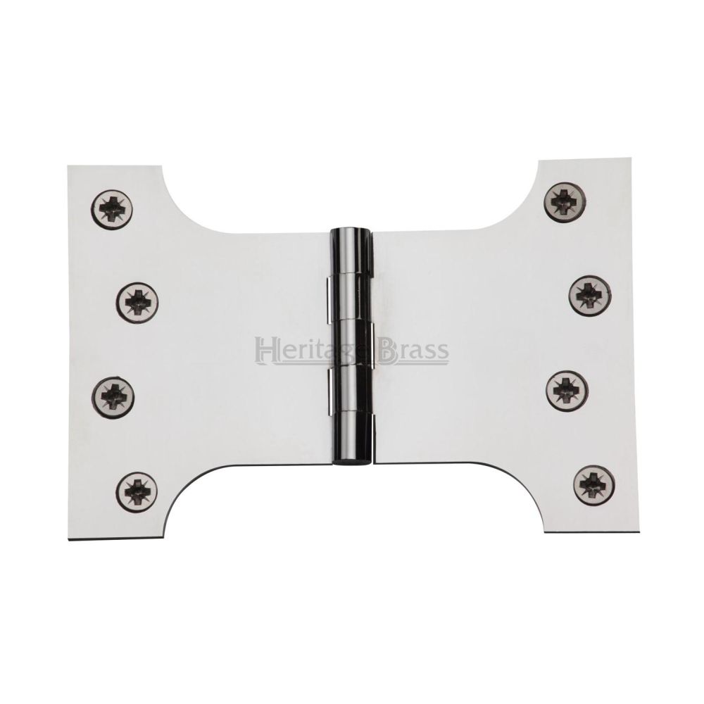 This is an image of a Heritage Brass - Parliament Hinge Brass 4" x 4" x 6" Polished Chrome Finish, hg99-395-pc that is available to order from T.H Wiggans Ironmongery in Kendal.