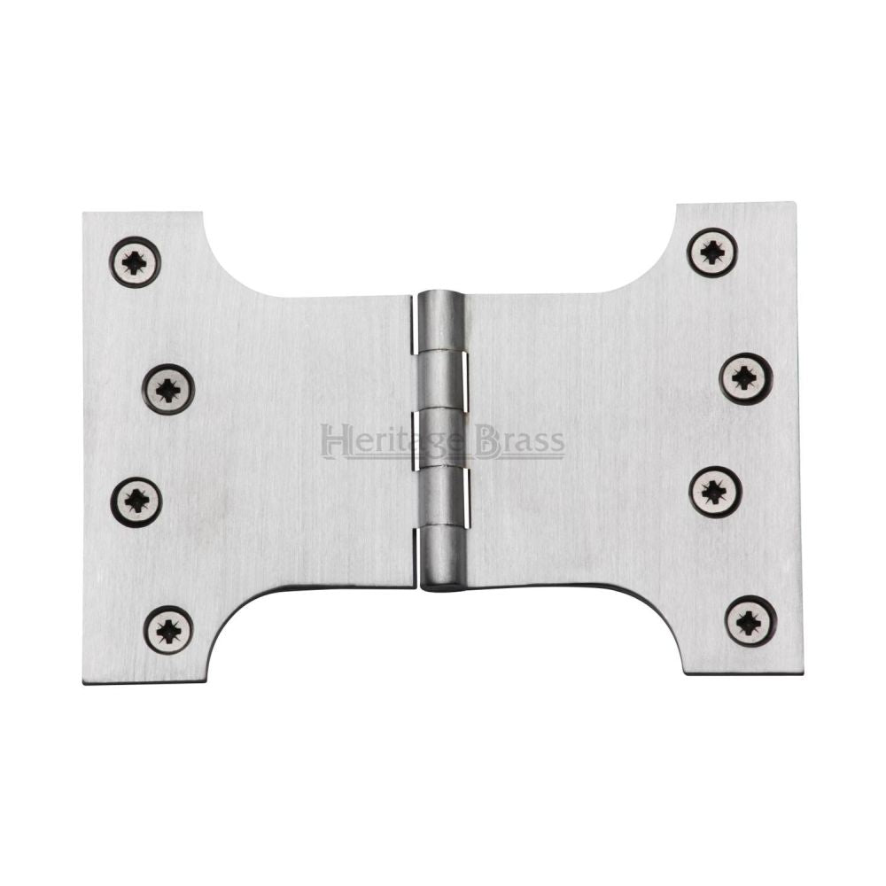 This is an image of a Heritage Brass - Parliament Hinge Brass 4" x 4" x 6" Satin Chrome Finish, hg99-395-sc that is available to order from T.H Wiggans Ironmongery in Kendal.