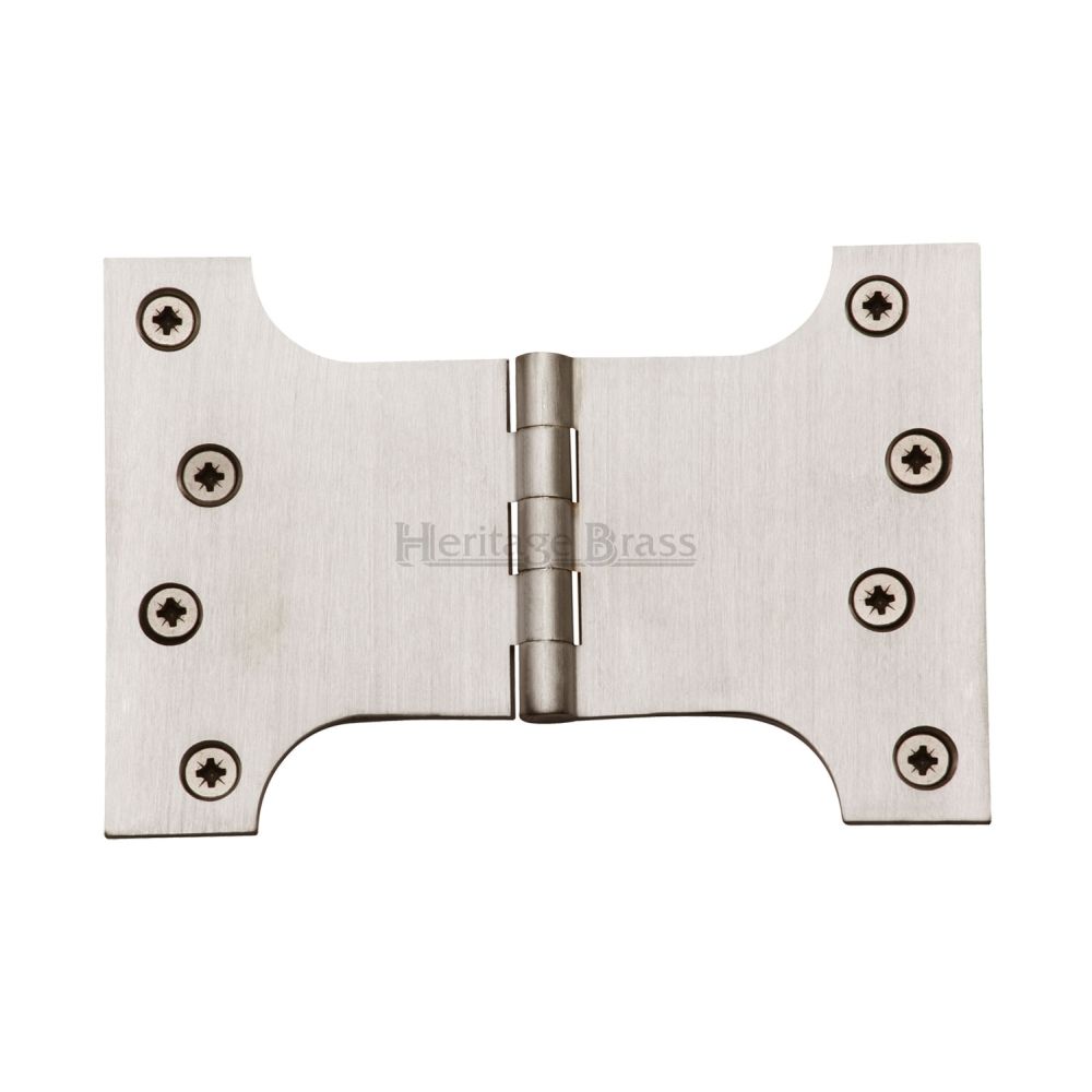 This is an image of a Heritage Brass - Parliament Hinge Brass 4" x 4" x 6" Satin Nickel Finish, hg99-395-sn that is available to order from T.H Wiggans Ironmongery in Kendal.