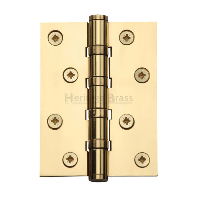 This is an image of a Heritage Brass - Hinge Brass with Ball Bearing 4" x 3" Polished Brass Finish, hg99-400-pb that is available to order from T.H Wiggans Ironmongery in Kendal.