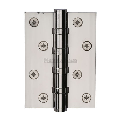 This is an image of a Heritage Brass - Hinge Brass with Ball Bearing 4" x 3" Polished Nickel Finish, hg99-400-pnf that is available to order from T.H Wiggans Ironmongery in Kendal.