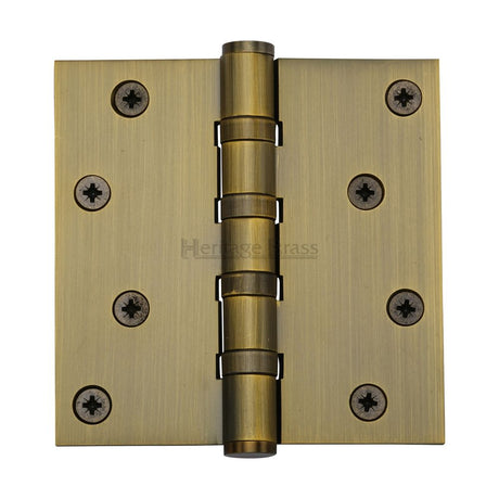 This is an image of a Heritage Brass - Hinge Brass with Ball Bearing 4" x 4" Antique Brass Finish, hg99-405-at that is available to order from T.H Wiggans Ironmongery in Kendal.