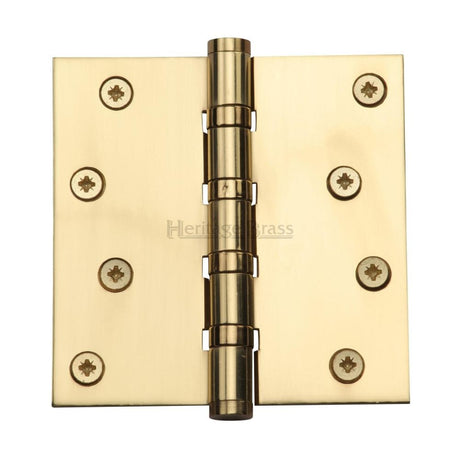 This is an image of a Heritage Brass - Hinge Brass with Ball Bearing 4" x 4" Polished Brass Finish, hg99-405-pb that is available to order from T.H Wiggans Ironmongery in Kendal.