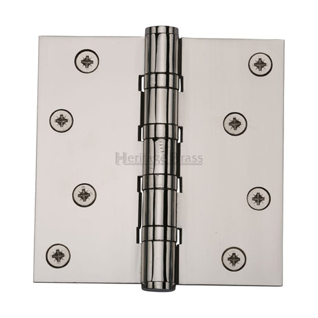 This is an image of a Heritage Brass - Hinge Brass with Ball Bearing 4" x 4" Polished NIckel Finish, hg99-405-pnf that is available to order from T.H Wiggans Ironmongery in Kendal.