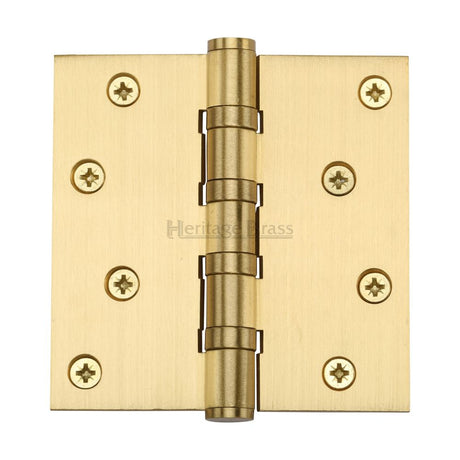 This is an image of a Heritage Brass - Hinge Brass with Ball Bearing 4" x 4" Satin Brass Finish, hg99-405-sb that is available to order from T.H Wiggans Ironmongery in Kendal.