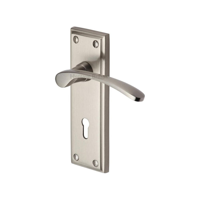 This is an image of a Heritage Brass - Door Handle Lever Lock Hilton Design Satin Nickel Finish, hil8600-sn that is available to order from T.H Wiggans Ironmongery in Kendal.