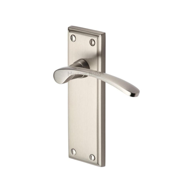 This is an image of a Heritage Brass - Door Handle Lever Latch Hilton Design Satin Nickel Finish, hil8610-sn that is available to order from T.H Wiggans Ironmongery in Kendal.