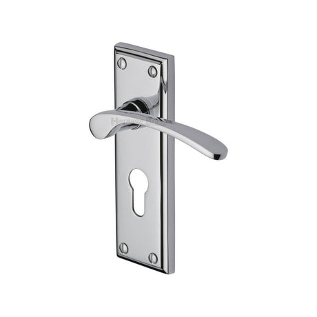 This is an image of a Heritage Brass - Door Handle for Euro Profile Plate Hilton Design Polished Chrome Fi, hil8648-pc that is available to order from T.H Wiggans Ironmongery in Kendal.
