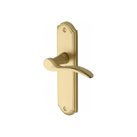 This is an image of a Heritage Brass - Door Handle Lever Latch Howard Design Satin Brass Finish, how1310-sb that is available to order from T.H Wiggans Ironmongery in Kendal.