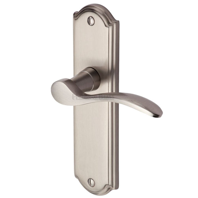 This is an image of a Heritage Brass - Door Handle Lever Latch Howard Design Satin Nickel Finish, how1310-sn that is available to order from T.H Wiggans Ironmongery in Kendal.