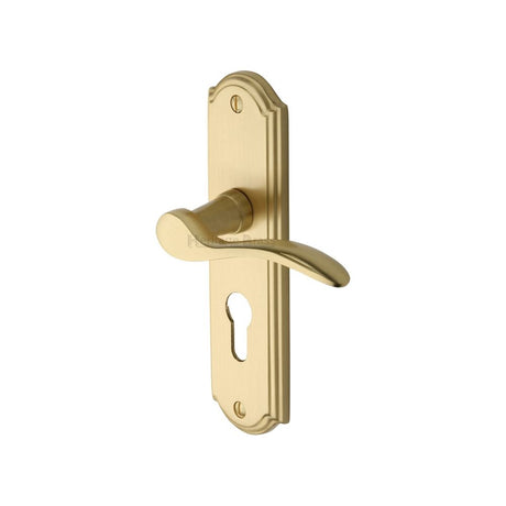 This is an image of a Heritage Brass - Door Handle for Euro Profile Plate Howard Design Satin Brass Fin, how1348-sb that is available to order from T.H Wiggans Ironmongery in Kendal.