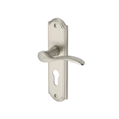 This is an image of a Heritage Brass - Door Handle for Euro Profile Plate Howard Design Satin Nickel Fi, how1348-sn that is available to order from T.H Wiggans Ironmongery in Kendal.