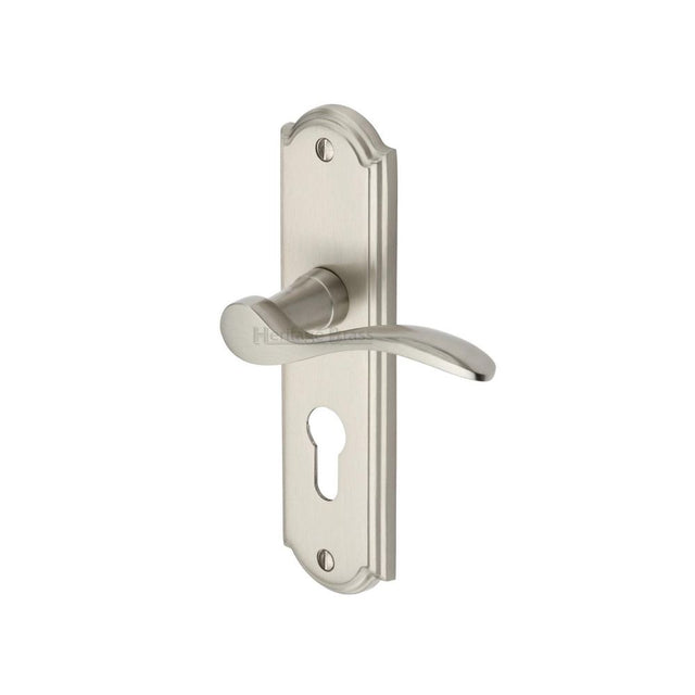 This is an image of a Heritage Brass - Door Handle for Euro Profile Plate Howard Design Satin Nickel Fi, how1348-sn that is available to order from T.H Wiggans Ironmongery in Kendal.