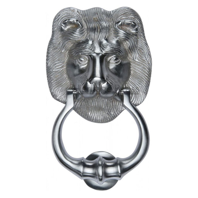 This is an image of a Heritage Brass - Lion Knocker Satin Chrome Finish, k1210-sc that is available to order from T.H Wiggans Ironmongery in Kendal.
