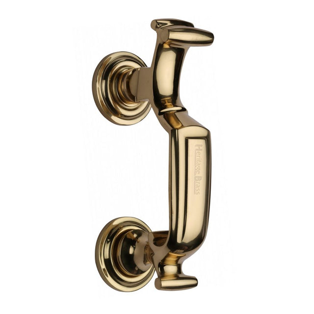 This is an image of a Heritage Brass - Doctor Knocker Polished Brass Finish, k1300-pb that is available to order from T.H Wiggans Ironmongery in Kendal.