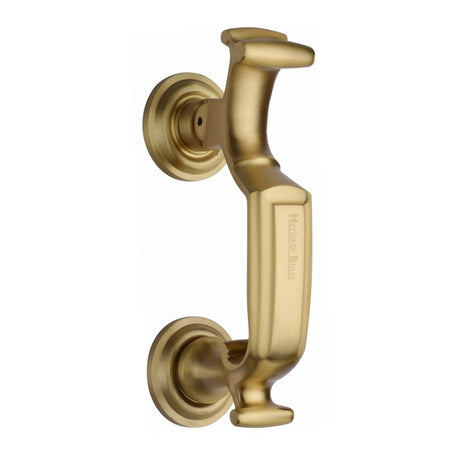 This is an image of a Heritage Brass - Doctor Knocker Satin Brass Finish, k1300-sb that is available to order from T.H Wiggans Ironmongery in Kendal.