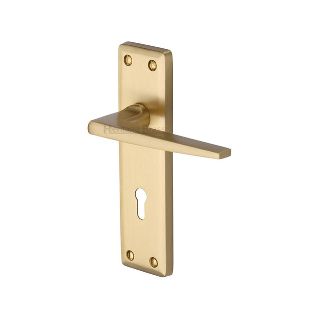 This is an image of a Heritage Brass - Door Handle Lever Lock Kendal Design Satin Brass Finish, ken6800-sb that is available to order from T.H Wiggans Ironmongery in Kendal.