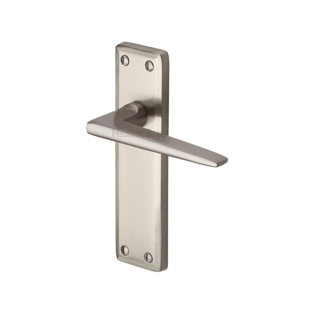 This is an image of a Heritage Brass - Door Handle Lever Latch Kendal Design Satin Nickel Finish, ken6810-sn that is available to order from T.H Wiggans Ironmongery in Kendal.