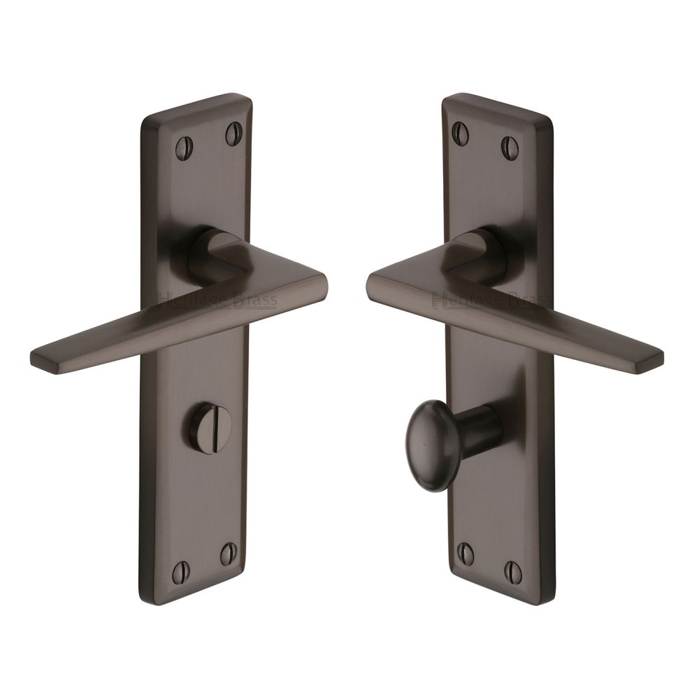 This is an image of a Heritage Brass - Door Handle for Bathroom Kendal Design Matt Bronze Finish, ken6830-mb that is available to order from T.H Wiggans Ironmongery in Kendal.
